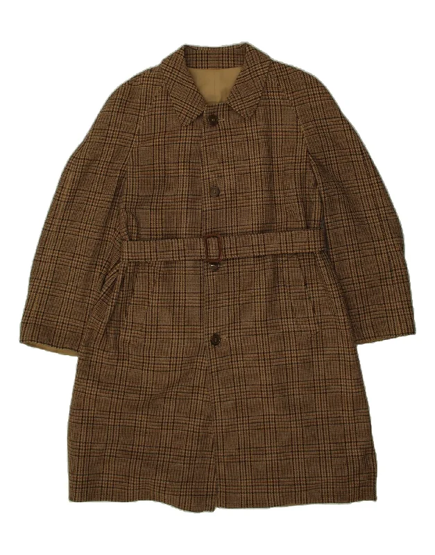 VINTAGE Womens Overcoat IT 52 2XL Brown Houndstooth Wool