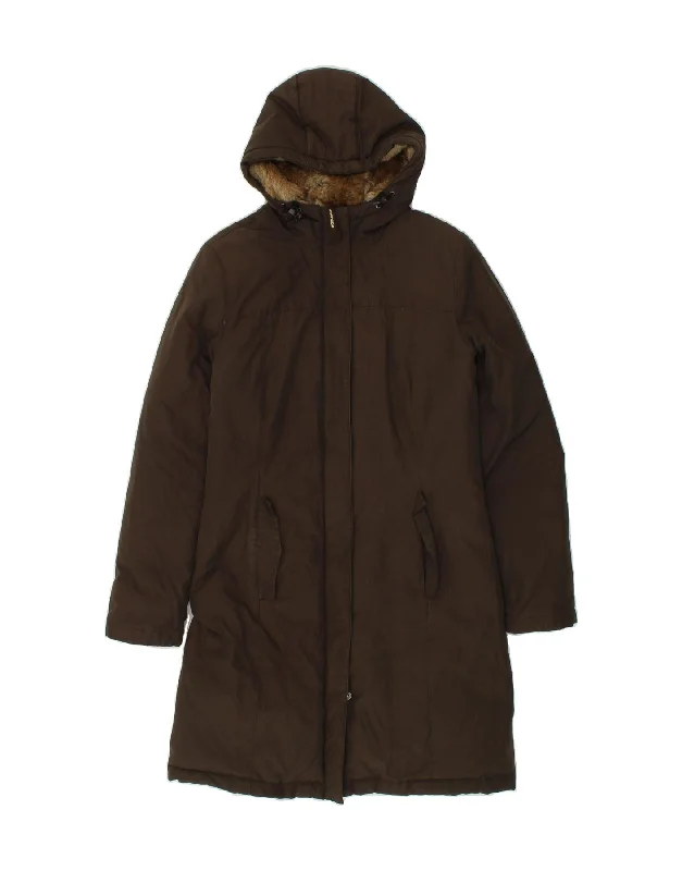 WOOLRICH Womens Hooded Padded Coat UK 10 Small Brown