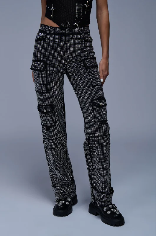 AMMO BONNE SOIREE RHINESTONE CARGO PANTS IN BLACK