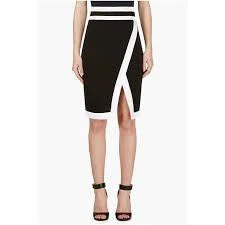 Balmain - Editorial, Brand New with Tags Black Knit Mesh Pencil Skirt with White Trim - FR 40