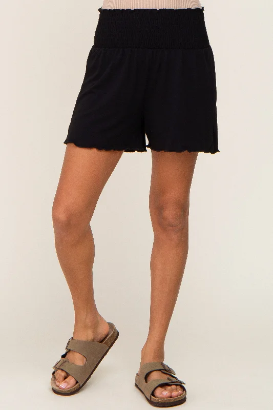 Black Smocked Lounge Shorts