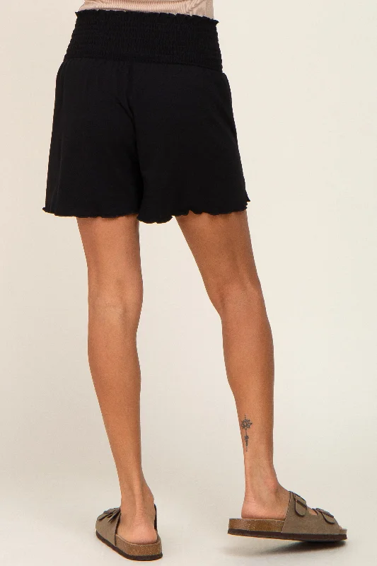 Black Smocked Lounge Shorts