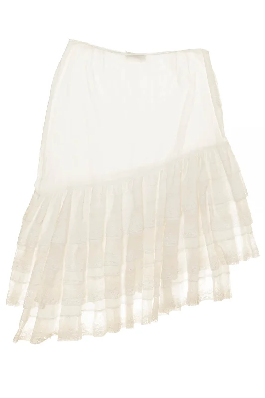 Blumarine - White Cotton Lace Asymmetrical Ruffle Skirt - IT 40