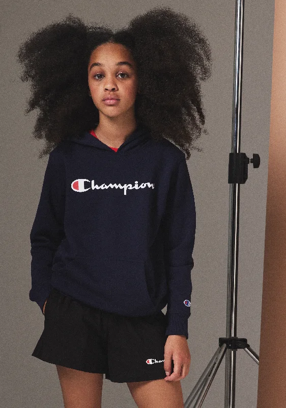 Champion Kids Script Hoodie Navy <br> KX96N NAV