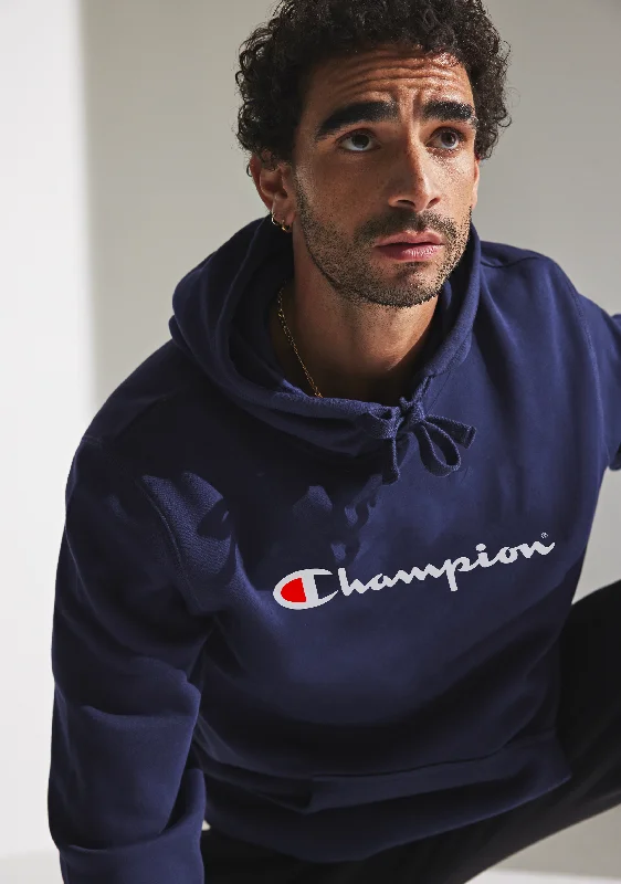 Champion Mens Script Hoodie Navy <br> AY79N NVY