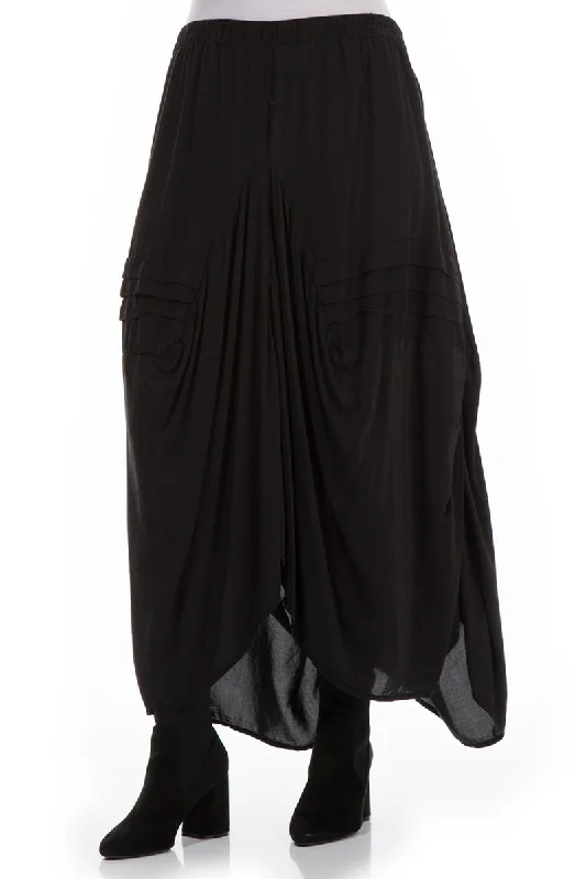 Draped Black Silk Bamboo Skirt