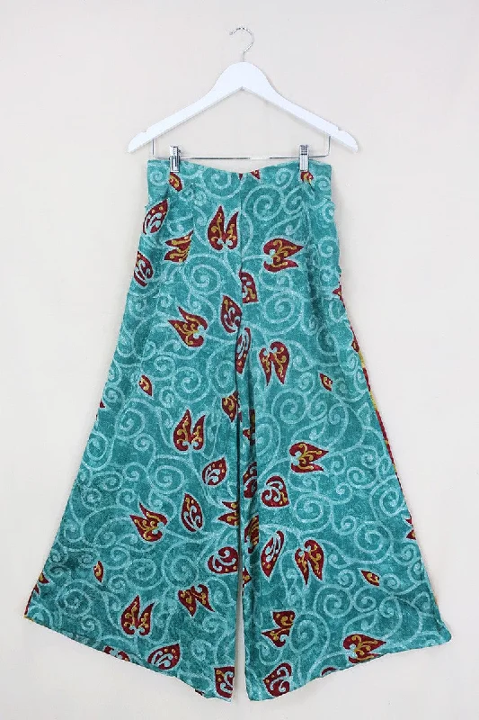 Joni High Waisted Flares - Vintage Sari - Seafoam & Ruby - Free Size M/L