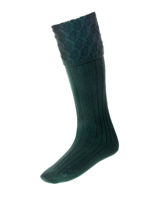 Merino Wool Lewis Celtic Cable Kilt Hose - Tartan Green