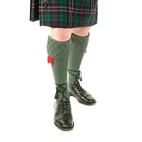 Merino Wool Lewis Celtic Cable Kilt Hose - Tartan Green