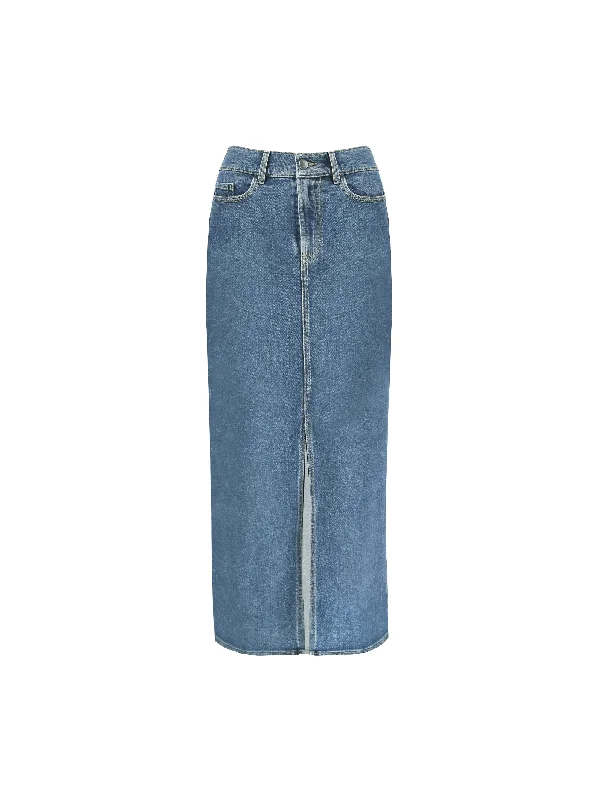 Mid Wash Blue Denim Midaxi Skirt