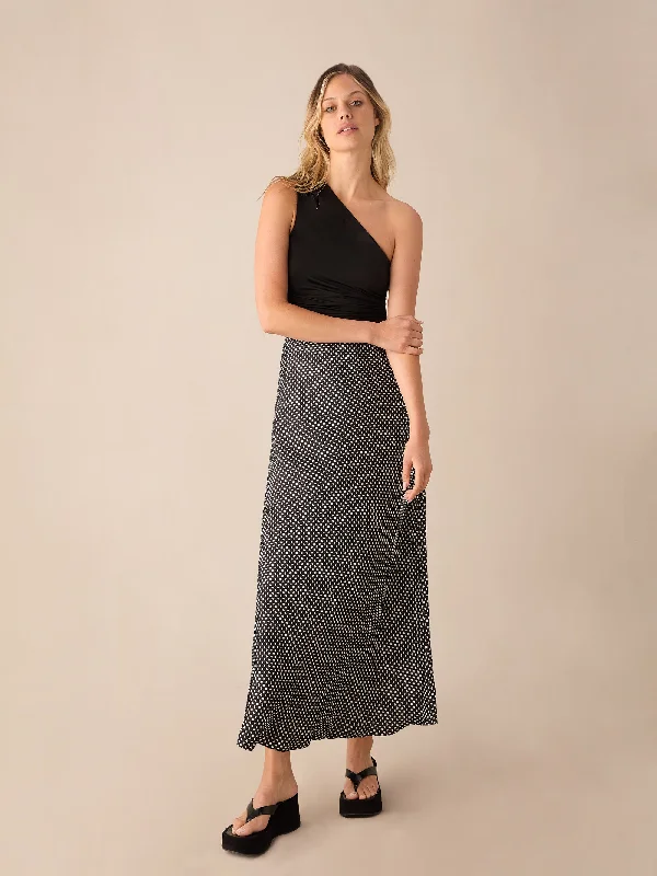 Mono Polka Dot Print Satin Skirt