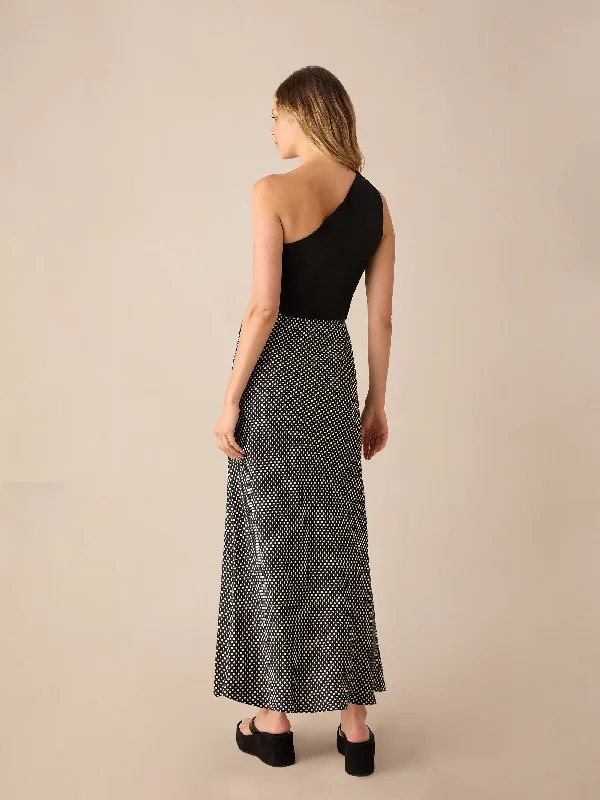 Mono Polka Dot Print Satin Skirt