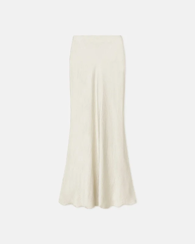 Fea - Crinkled-Satin Midi Skirt - Ecru