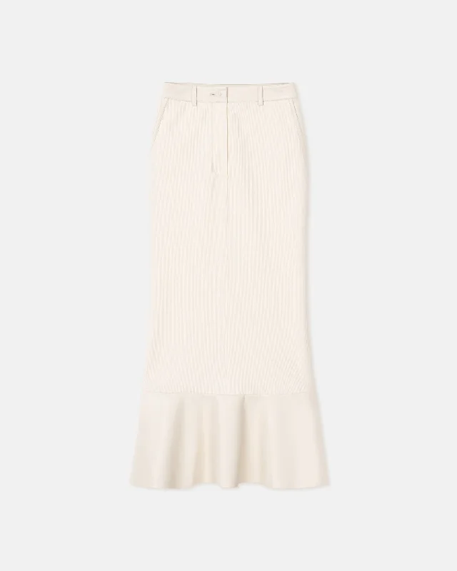 Jenace - Leather-Trimmed Ribbed-Jersey Skirt - Creme