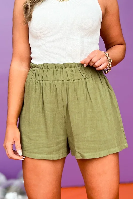 Olive High Elastic Waist Shorts *FINAL SALE*