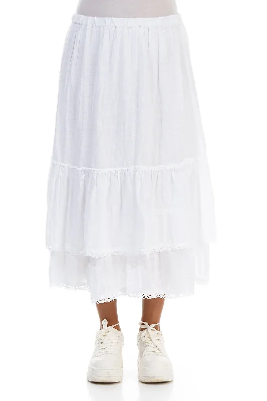 Ruffled White Gauze Linen Skirt