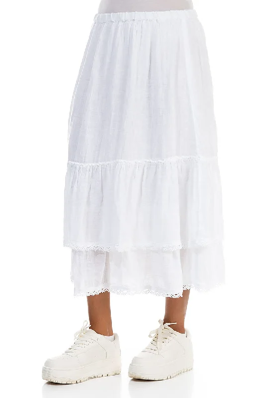 Ruffled White Gauze Linen Skirt