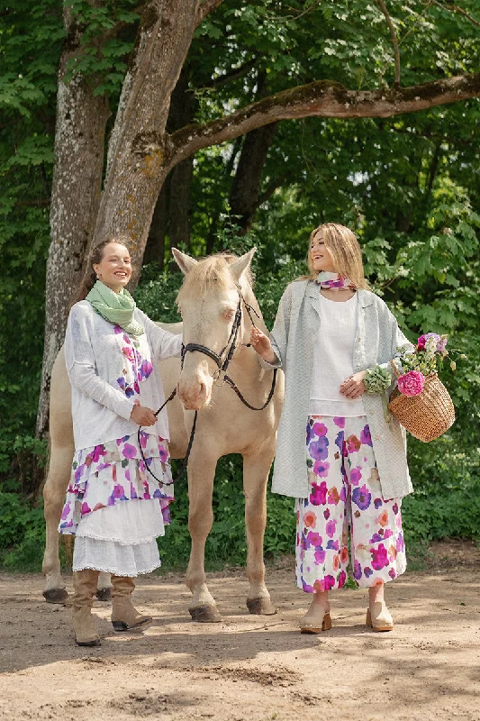 Ruffled White Gauze Linen Skirt