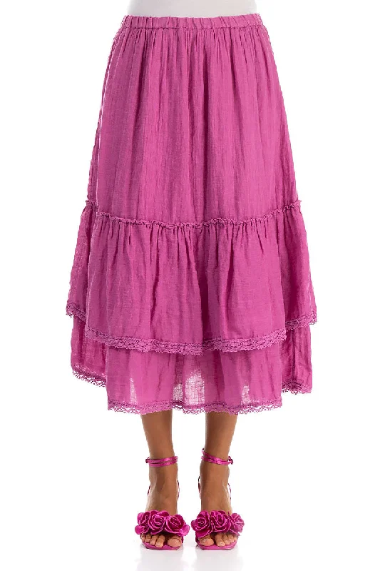 Ruffled Wild Berry Gauze Linen Skirt