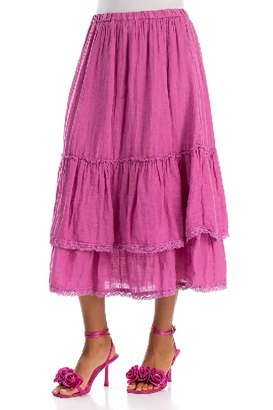 Ruffled Wild Berry Gauze Linen Skirt