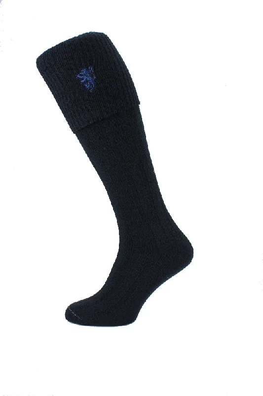 Standard Gents Kilt Hose - Black with Navy Lion Emblem - CLEARANCE