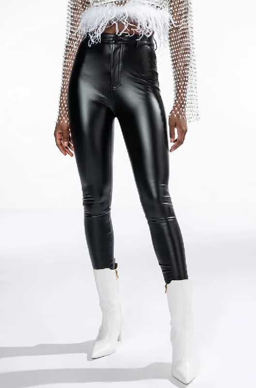 TE QUIERO HIGH RISE FAUX LEATHER SKINNY PANTS WITH 4 WAY STRETCH