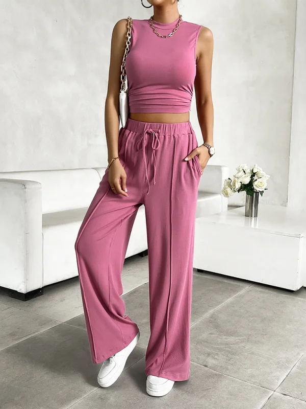 New Casual Round Neck Sleeveless Top & Trousers Two-Piece Suit