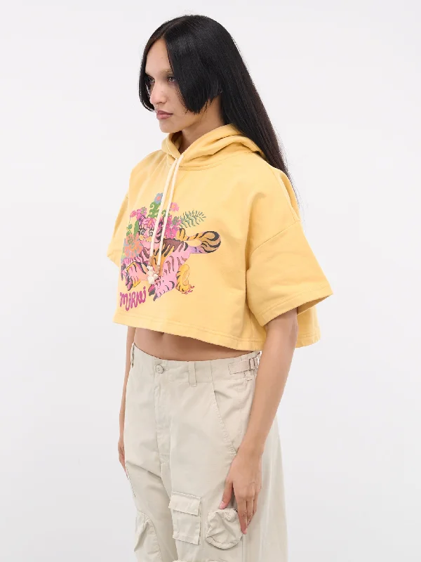 Graphic Cropped Hoodie (FLJE0177SP-USCW84-YELLOW-PRINT)