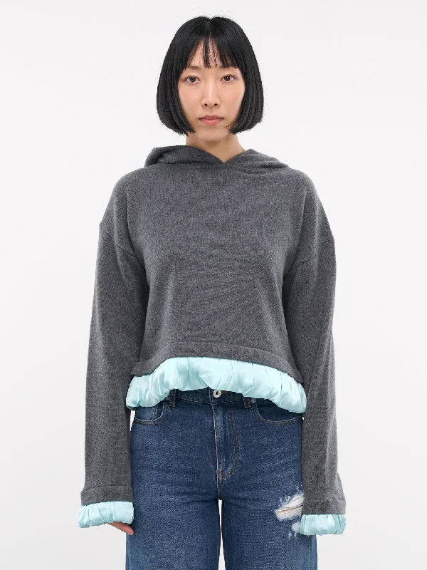 Satin Trim Knit Hoodie (KW1224-YN0375-DARK-GREY)